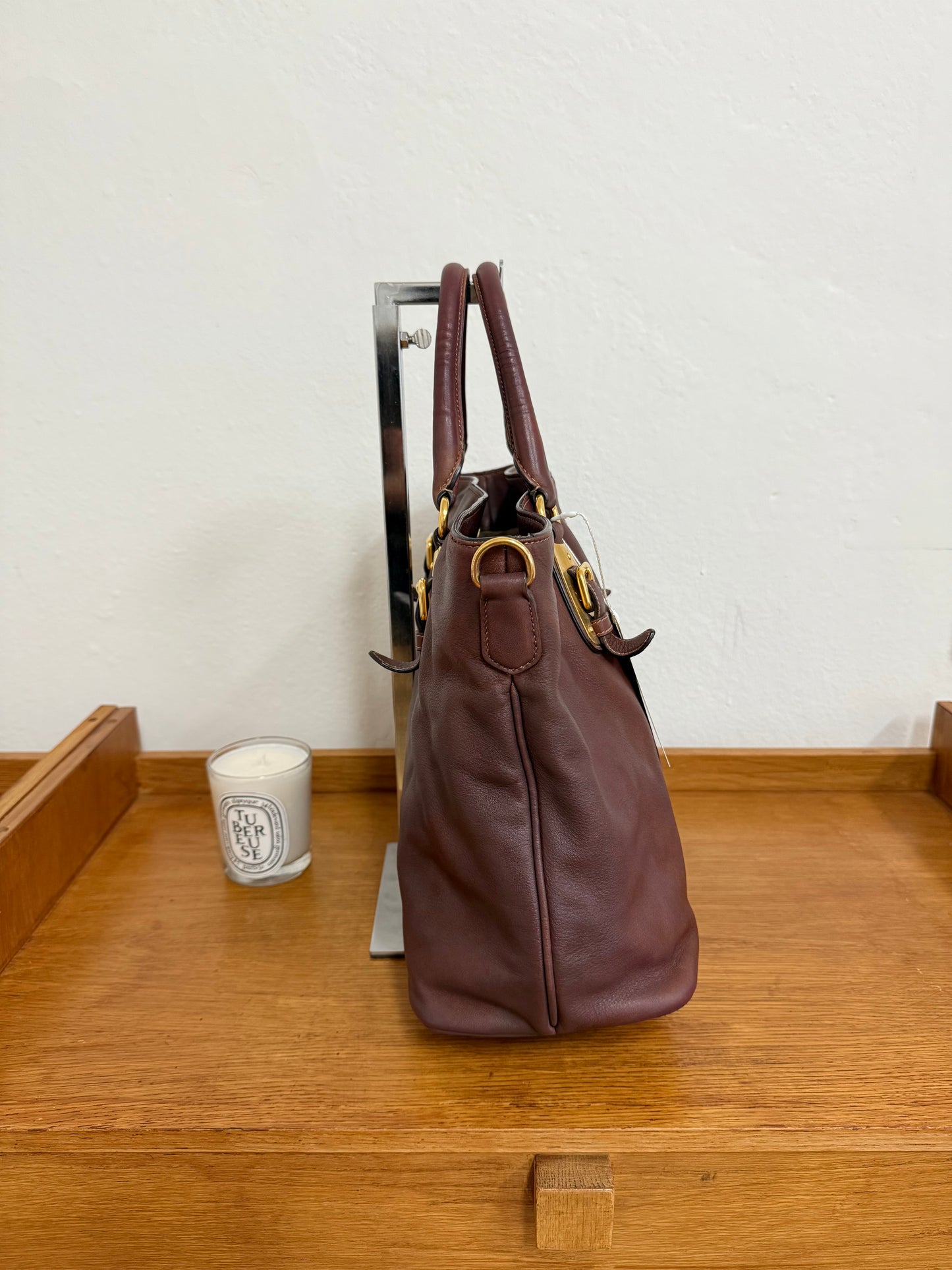 PRADA BURGUNDY SHOULDER TOTE BAG