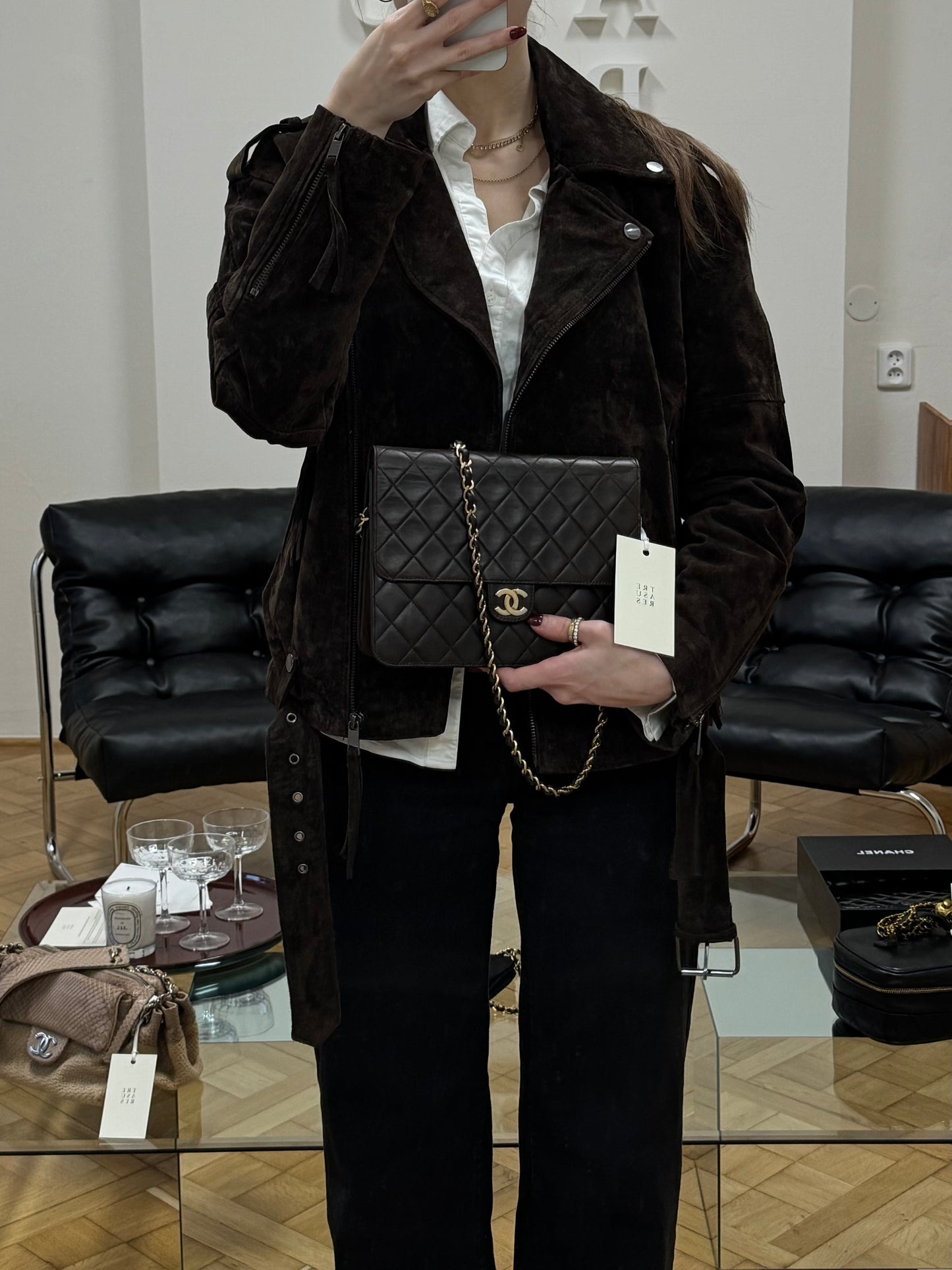 CHANEL CLASSIC SINGLE FLAP BAG BROWN 24k GOLD HW