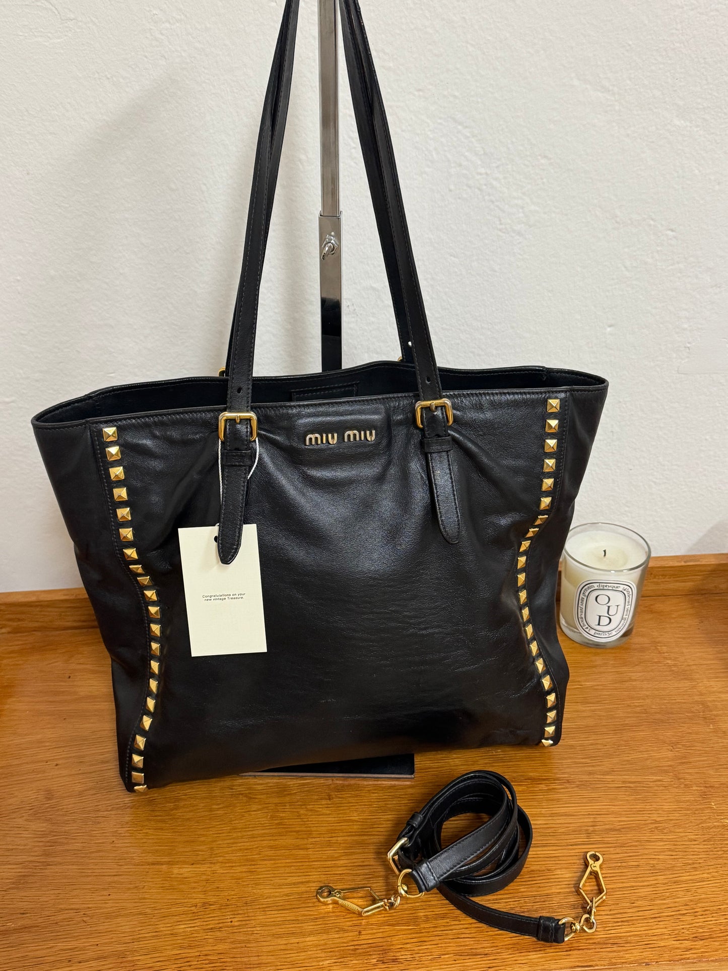 MIU MIU TOTE BAG GOLD HW STUDS