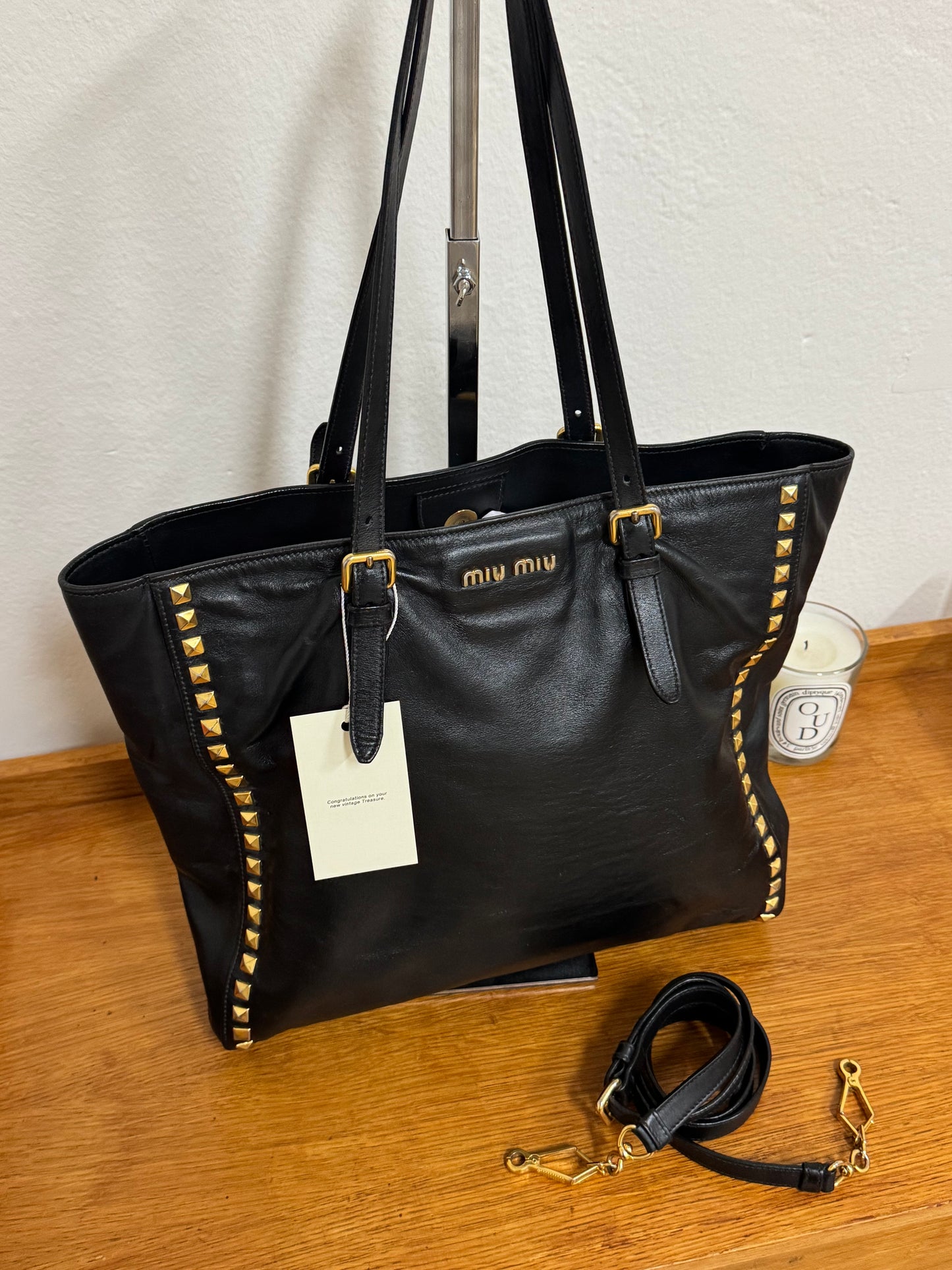MIU MIU TOTE BAG GOLD HW STUDS