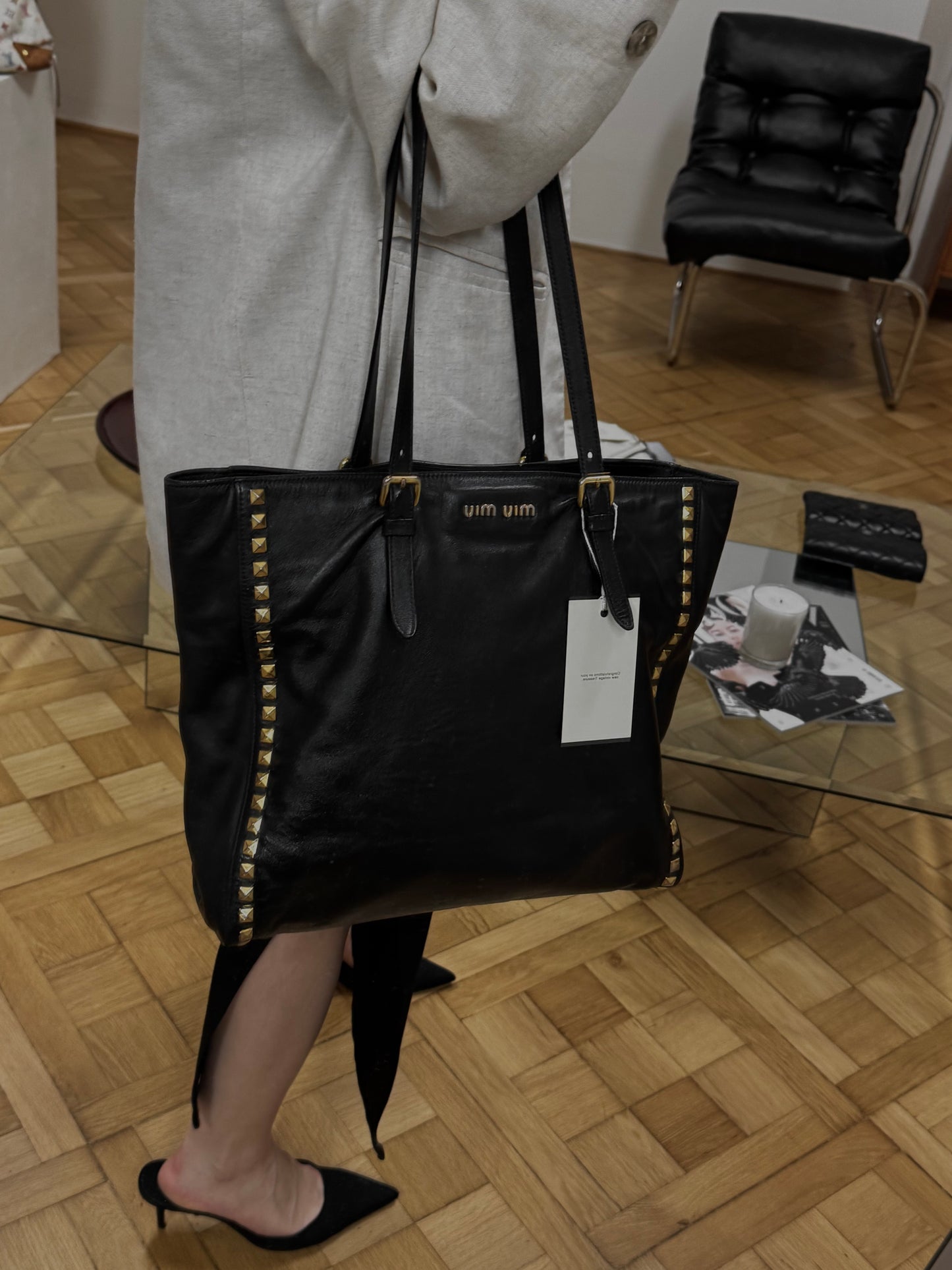 MIU MIU TOTE BAG GOLD HW STUDS