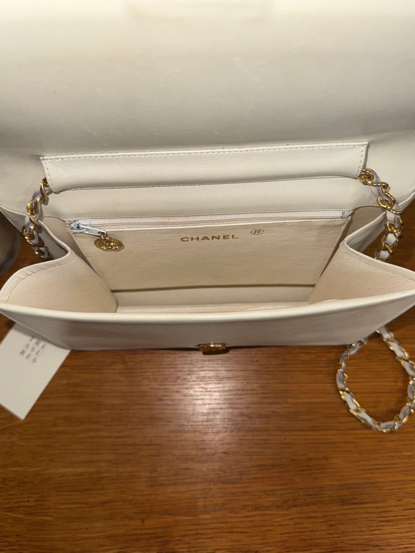 CHANEL BOX CALF SINGLE FLAP CREAM