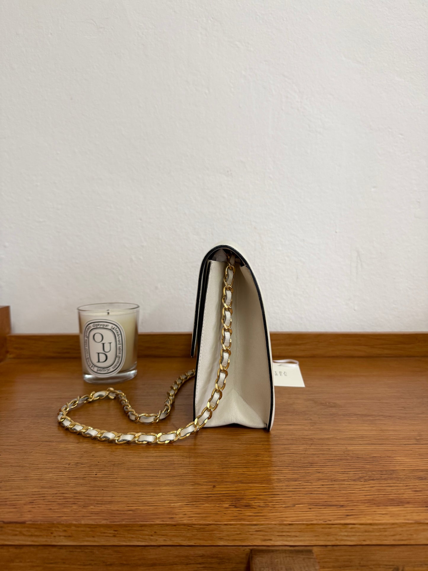 CHANEL BOX CALF SINGLE FLAP CREAM