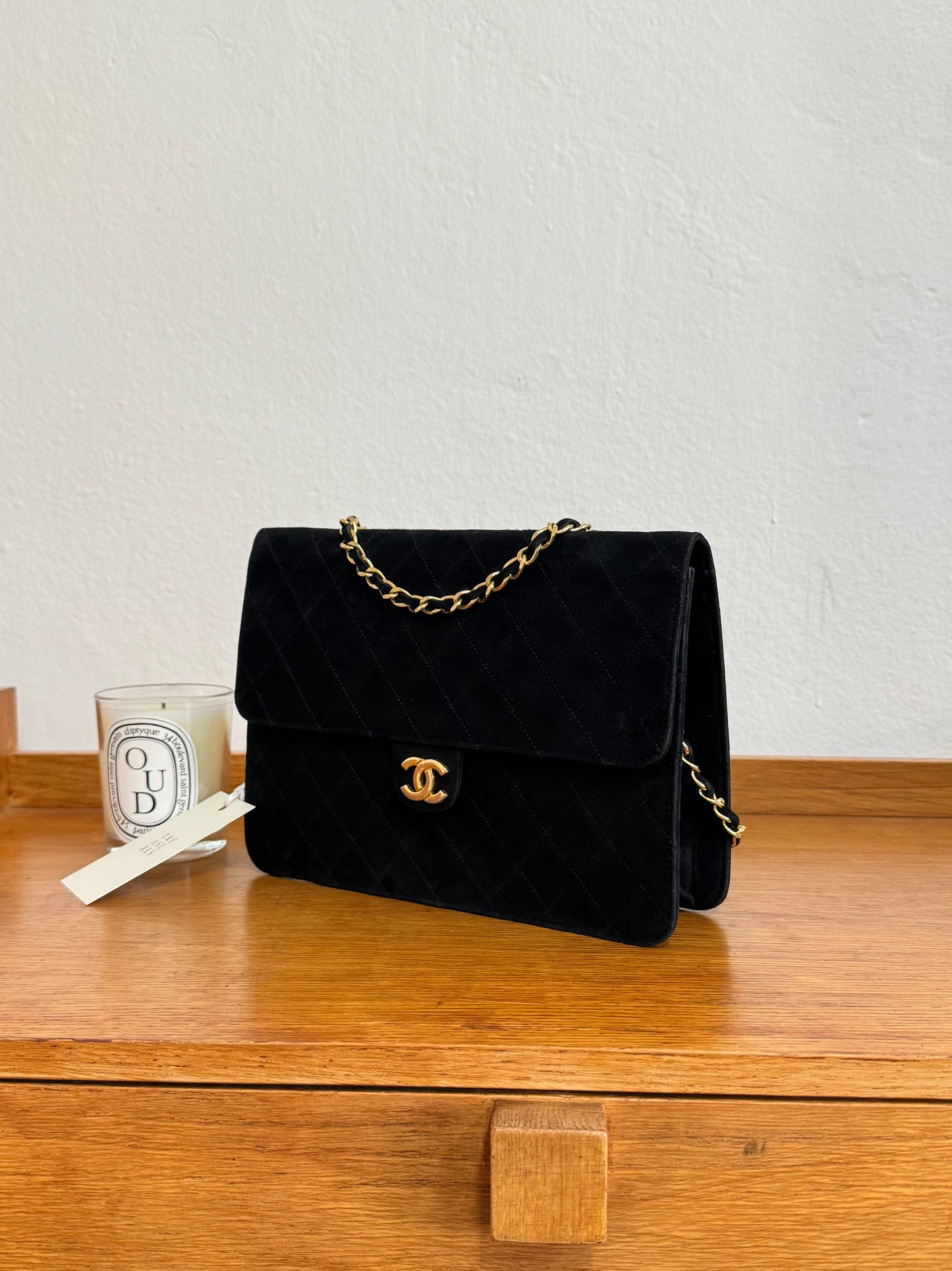 CHANEL SUEDE BLACK FLAP BAG