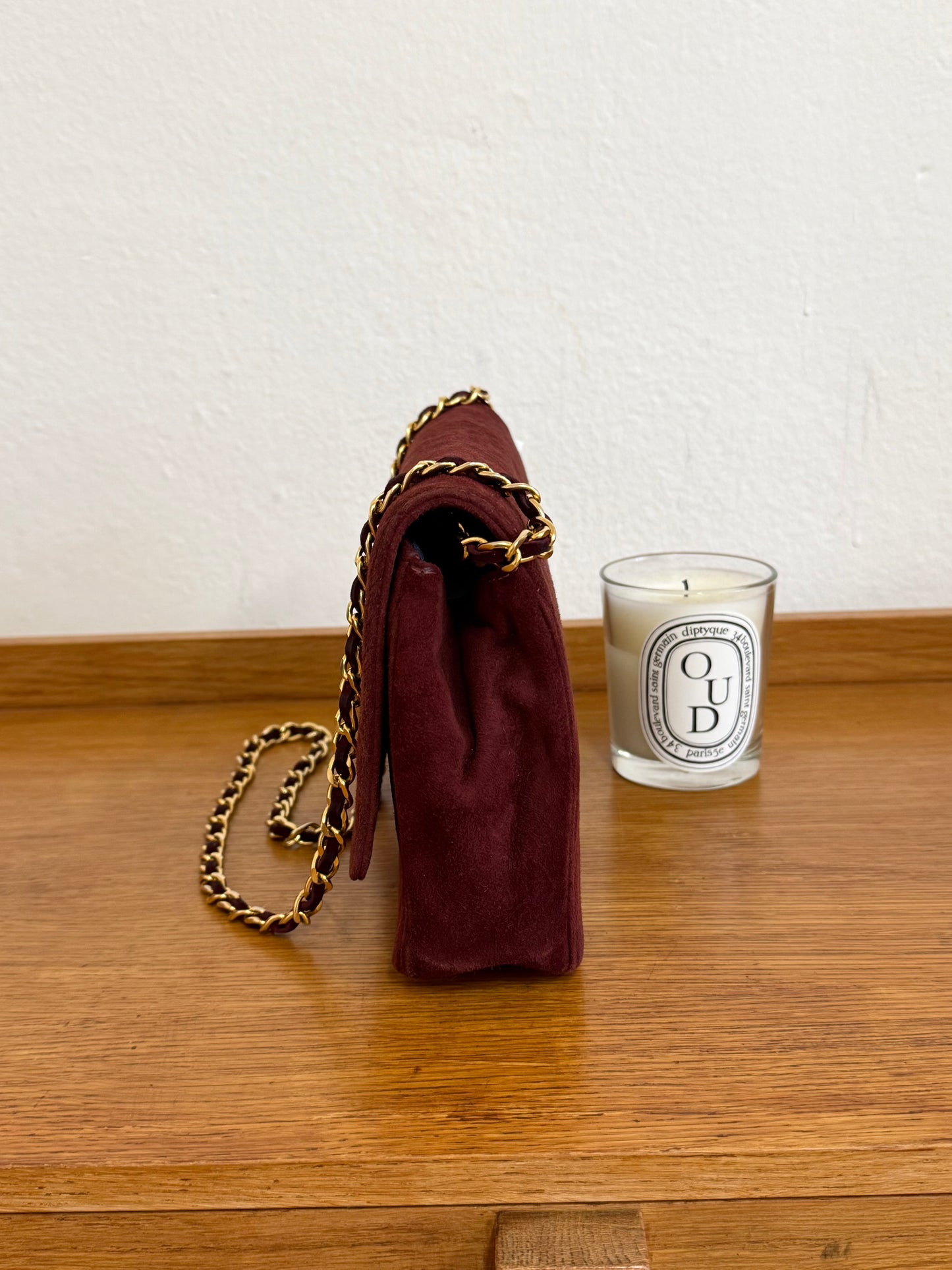CHANEL SUEDE BURGUNDY FLAP BAG
