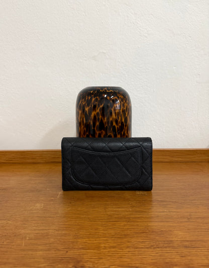 CHANEL CAVIAR LONG WALLET BLACK SERIES 16