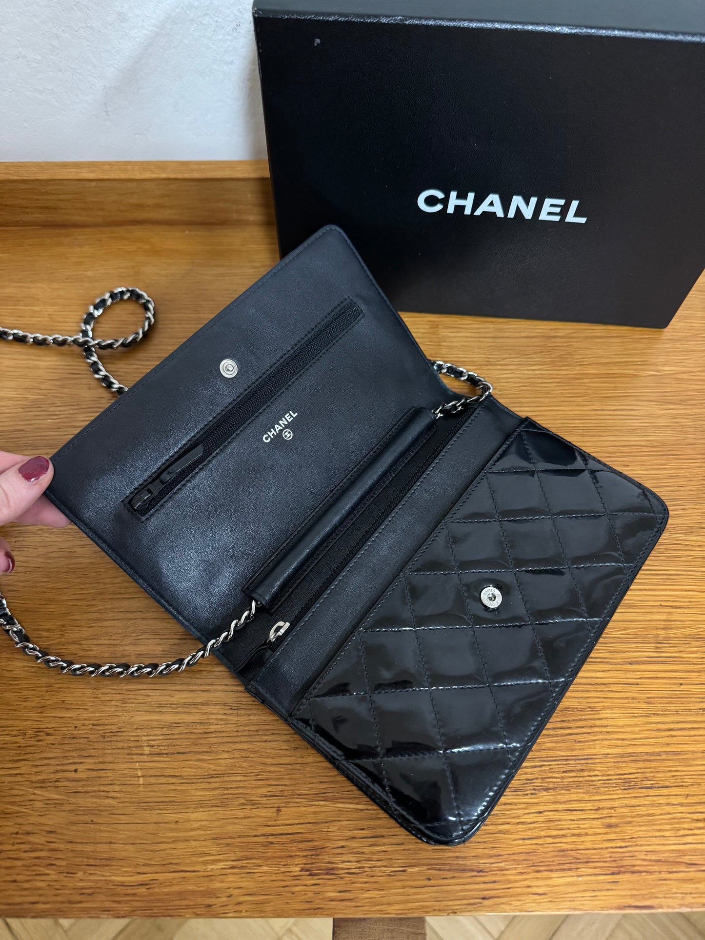 CHANEL PATENT LEATHER WOC BLACK