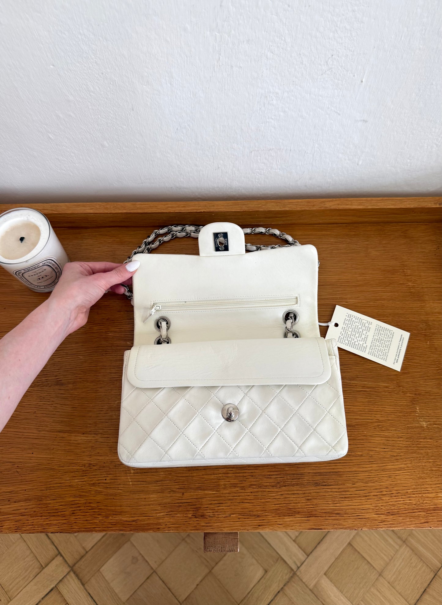 CHANEL CLASSIC DOUBLE FLAP BAG SILVER HW WHITE KARL LAGERFELD