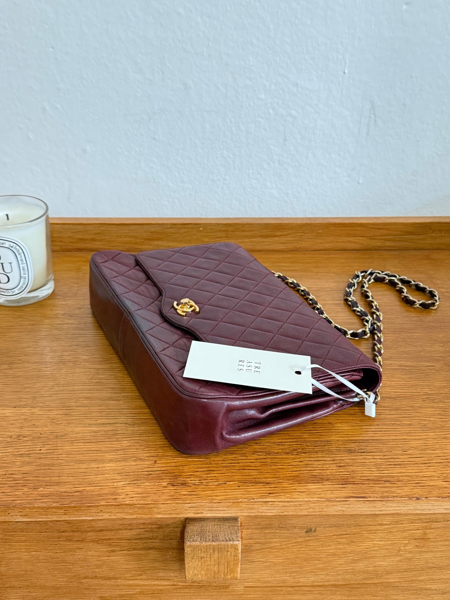 CHANEL BURGUNDY FLAP BAG LAMBSKIN