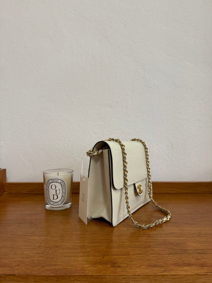CHANEL BOX CALF SINGLE FLAP CREAM