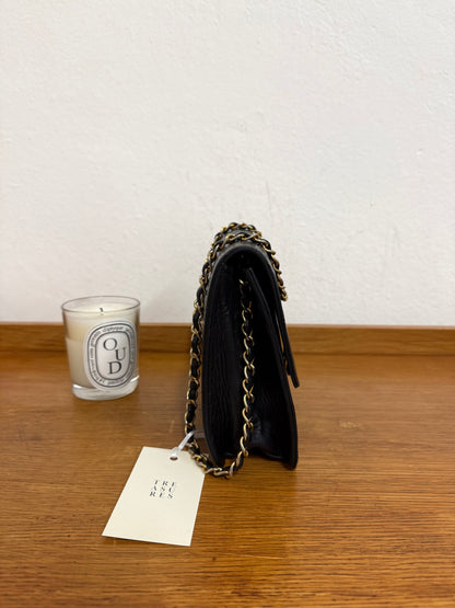 CHANEL CLASSIC SINGLE FLAP BAG LAMBSKIN BLACK 24K GOLD HW