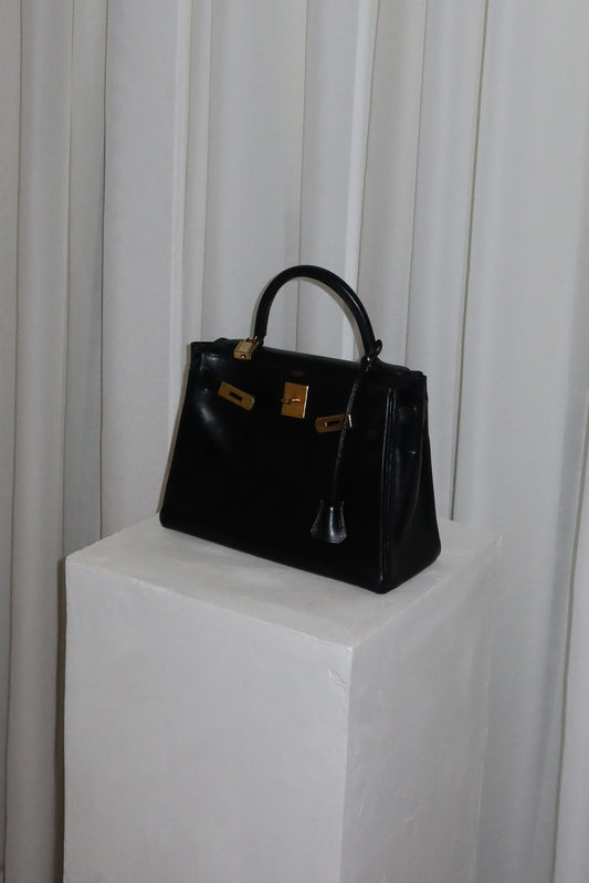 HERMES KELLY 28 BOX CALF BLACK 1959 O stamp