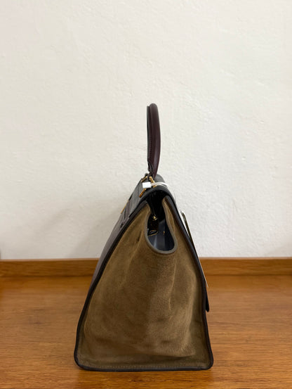 CELINE PHOEBE PHILO TRICOLOR TRAPEZE BURGUNDY NAVY