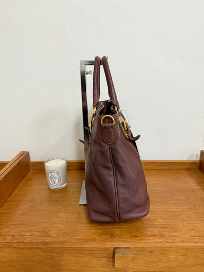 PRADA BURGUNDY SHOULDER TOTE BAG