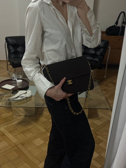 CHANEL SINGLE FLAP MATELASSE JERSEY BROWN BAG