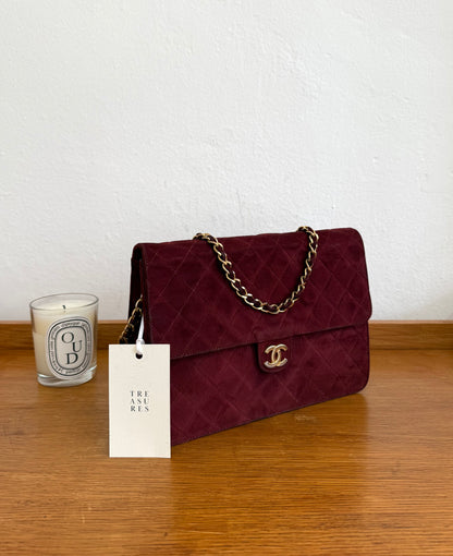 CHANEL CLASSIC SUEDE BURGUNDY SINGLE FLAP BAG