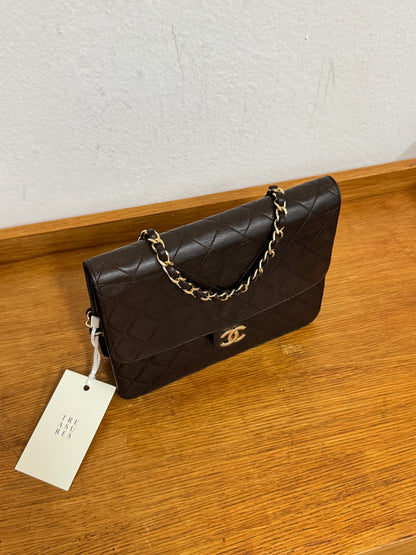 CHANEL CLASSIC SINGLE FLAP BAG BROWN 24k GOLD HW