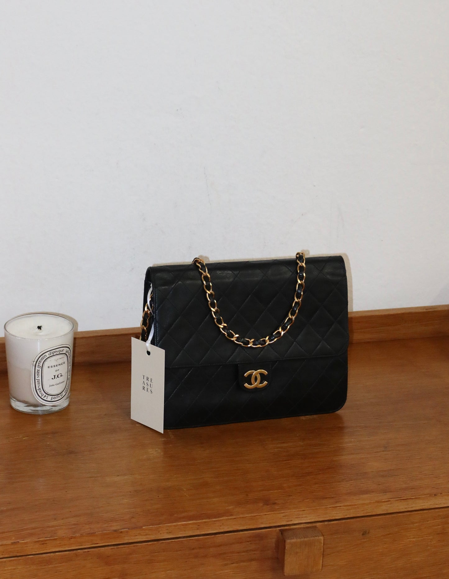 CHANEL CLASSIC SINGLE FLAP BAG LAMBSKIN BLACK 24K GOLD HW