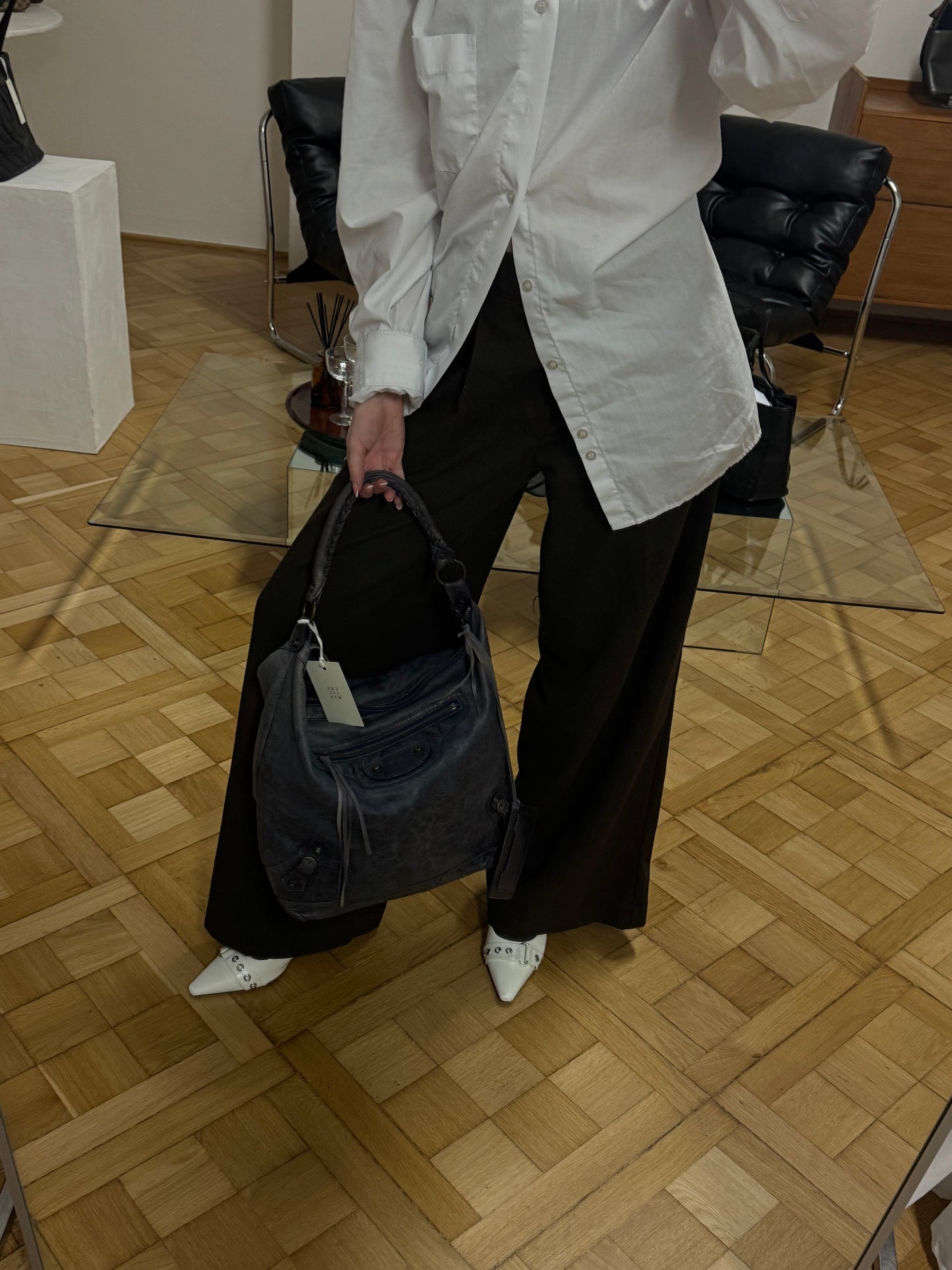 BALENCIAGA DAY “HOBO CITY” BAG GREY-BLUE