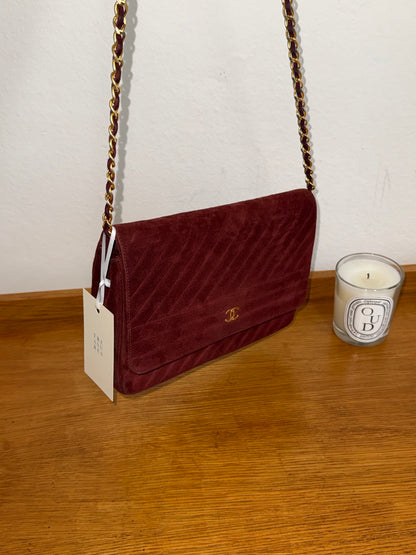 CHANEL SUEDE BURGUNDY FLAP BAG