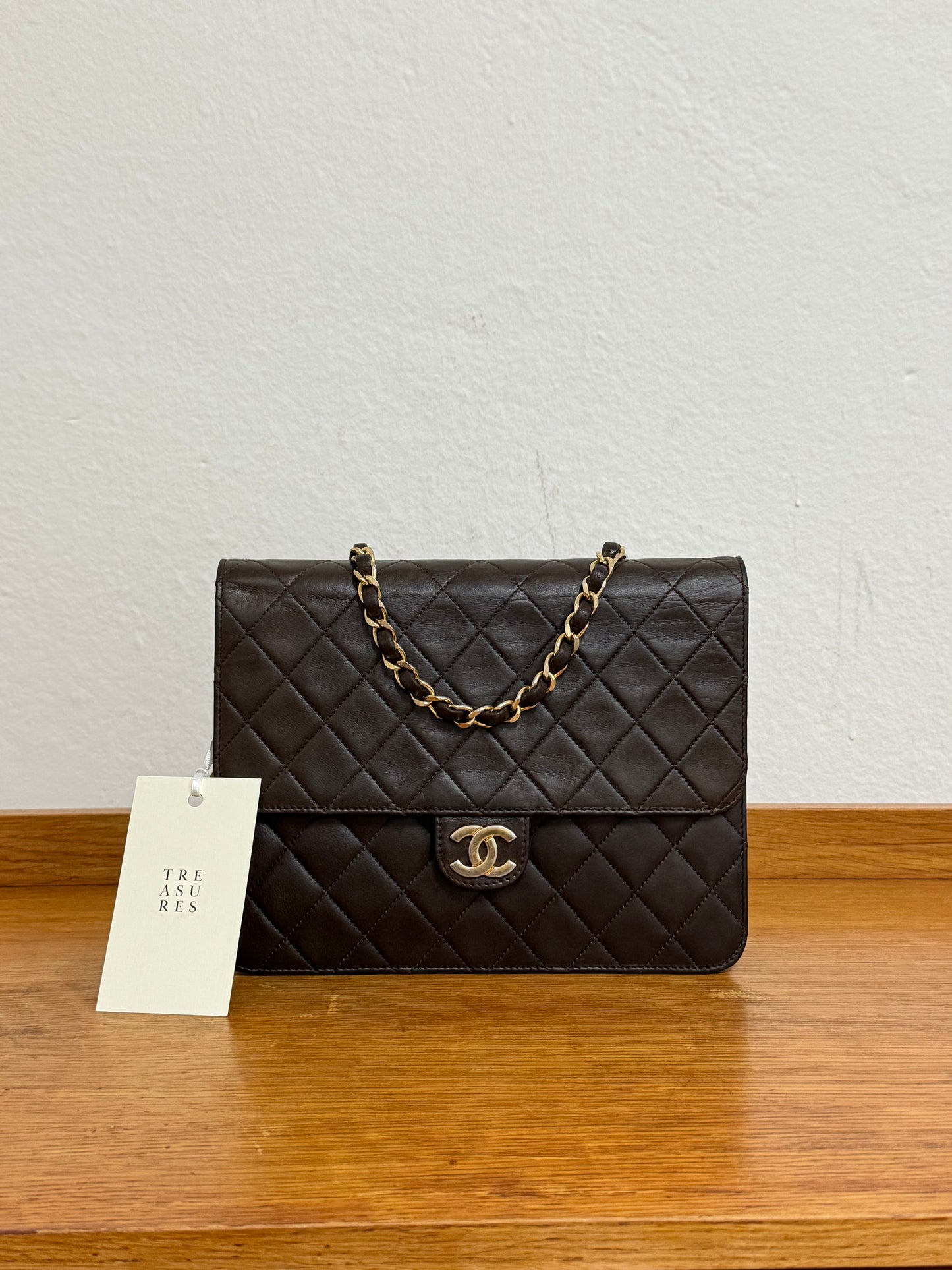 CHANEL CLASSIC SINGLE FLAP BAG BROWN 24k GOLD HW