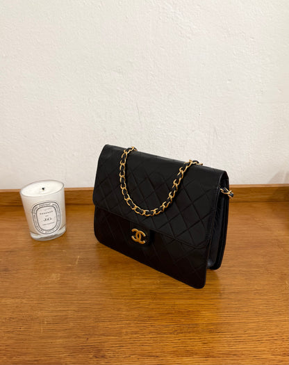 CHANEL CLASSIC SINGLE FLAP BAG LAMBSKIN BLACK 24K GOLD HW