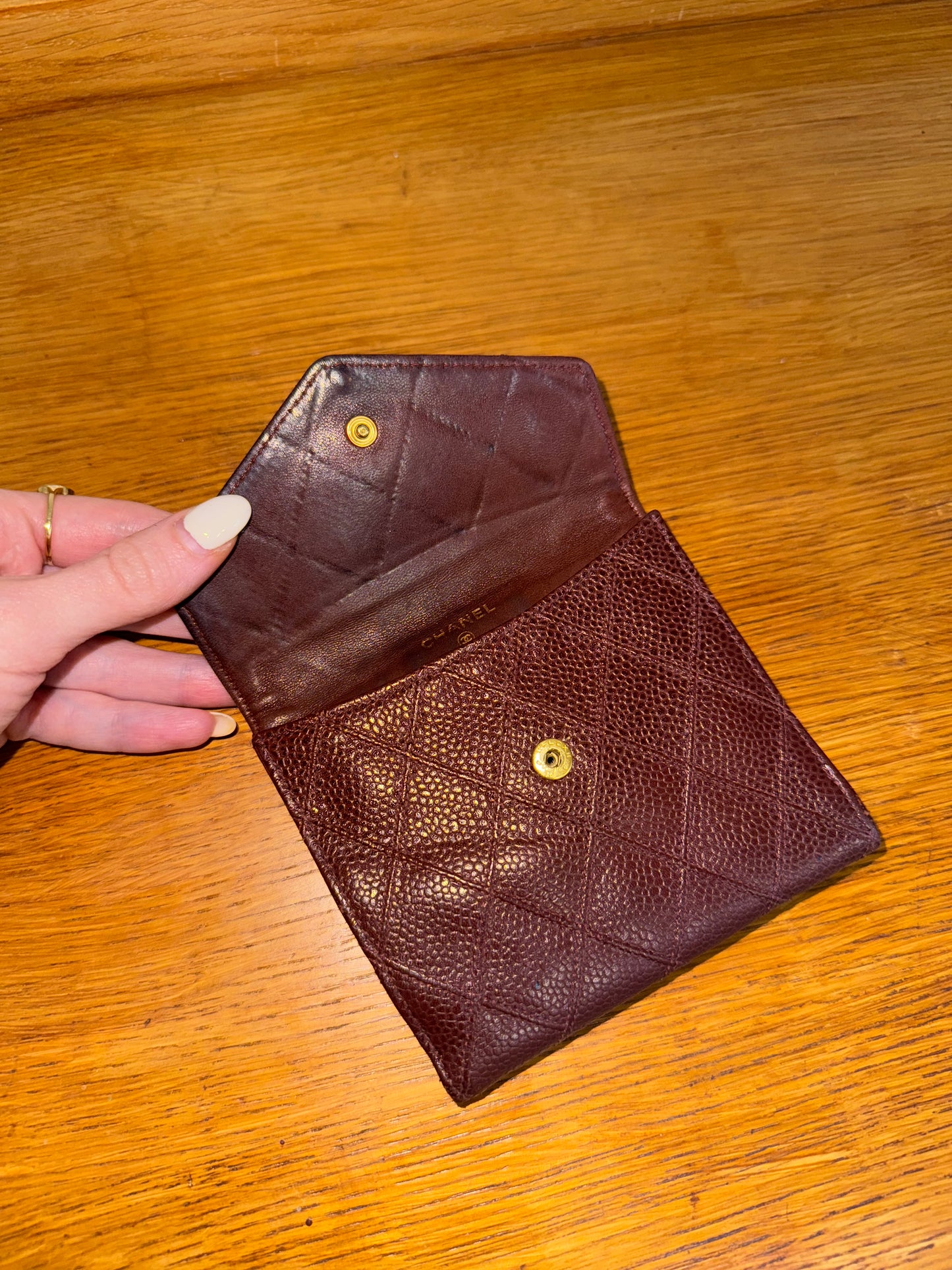 CHANEL DOUBLE SIDED WALLET CAVIAR BURGUNDY