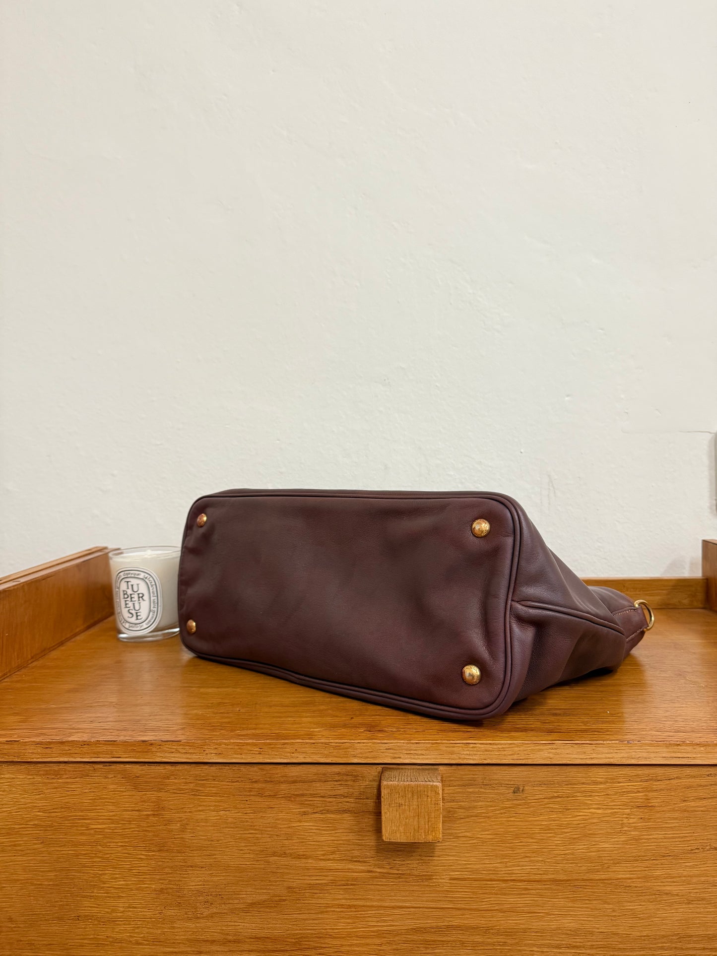 PRADA BURGUNDY SHOULDER TOTE BAG