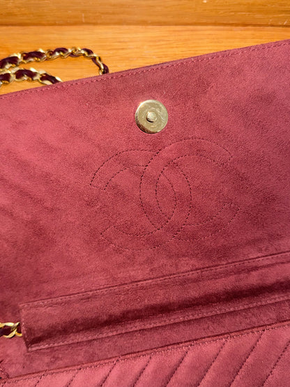 CHANEL SUEDE BURGUNDY FLAP BAG