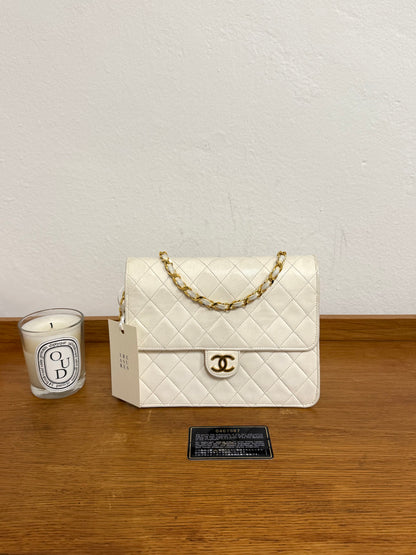 CHANEL CLASSIC SINGLE FLAP BAG LAMBSKIN WHITE 24K GOLD HW