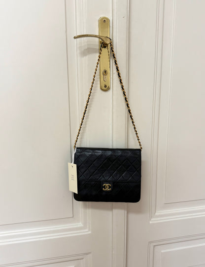 CHANEL CLASSIC SINGLE FLAP BAG LAMBSKIN BLACK 24K GOLD HW