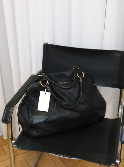 MIU MIU VITELLO LARGE SHOULDER BAG BLACK