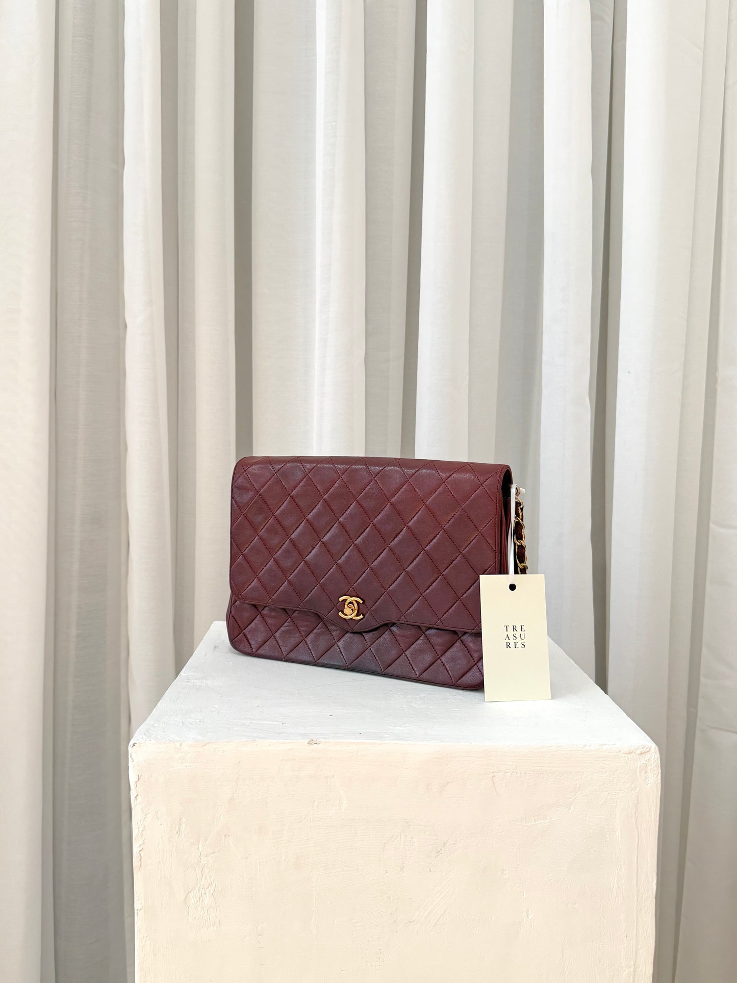CHANEL BURGUNDY FLAP BAG LAMBSKIN