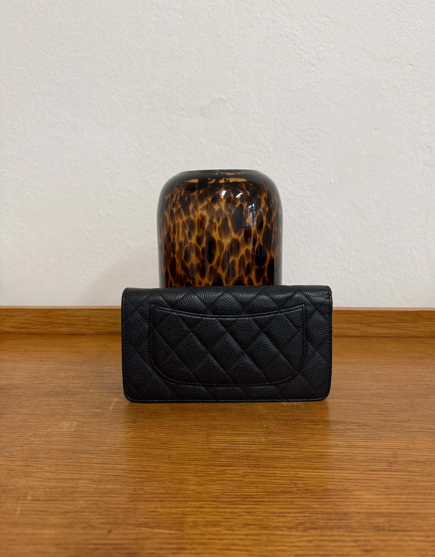 CHANEL CAVIAR LONG WALLET BLACK SERIES 18
