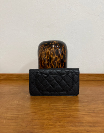 CHANEL CAVIAR LONG WALLET BLACK SERIES 18