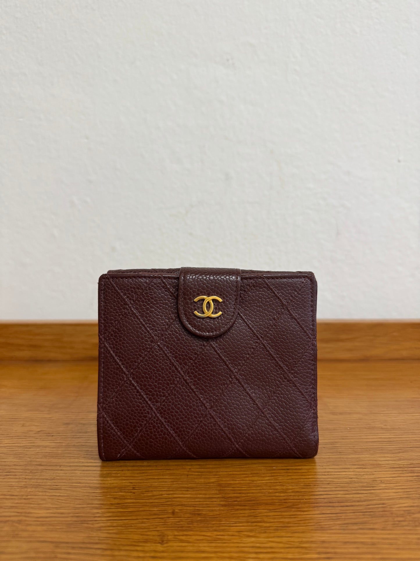 CHANEL DOUBLE SIDED WALLET CAVIAR BURGUNDY