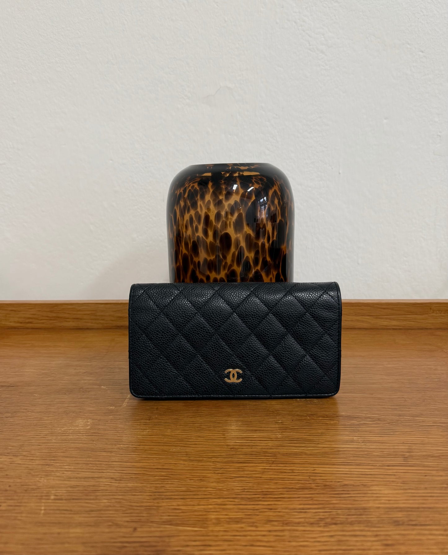 CHANEL CAVIAR LONG WALLET BLACK SERIES 18