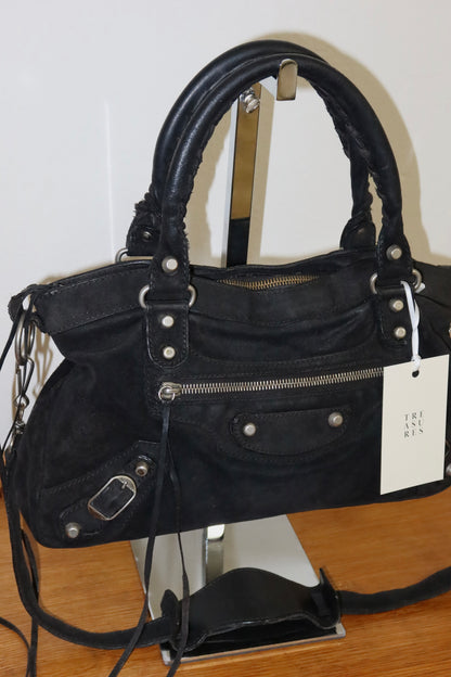 BALENCIAGA SUEDE CITY BAG BLACK