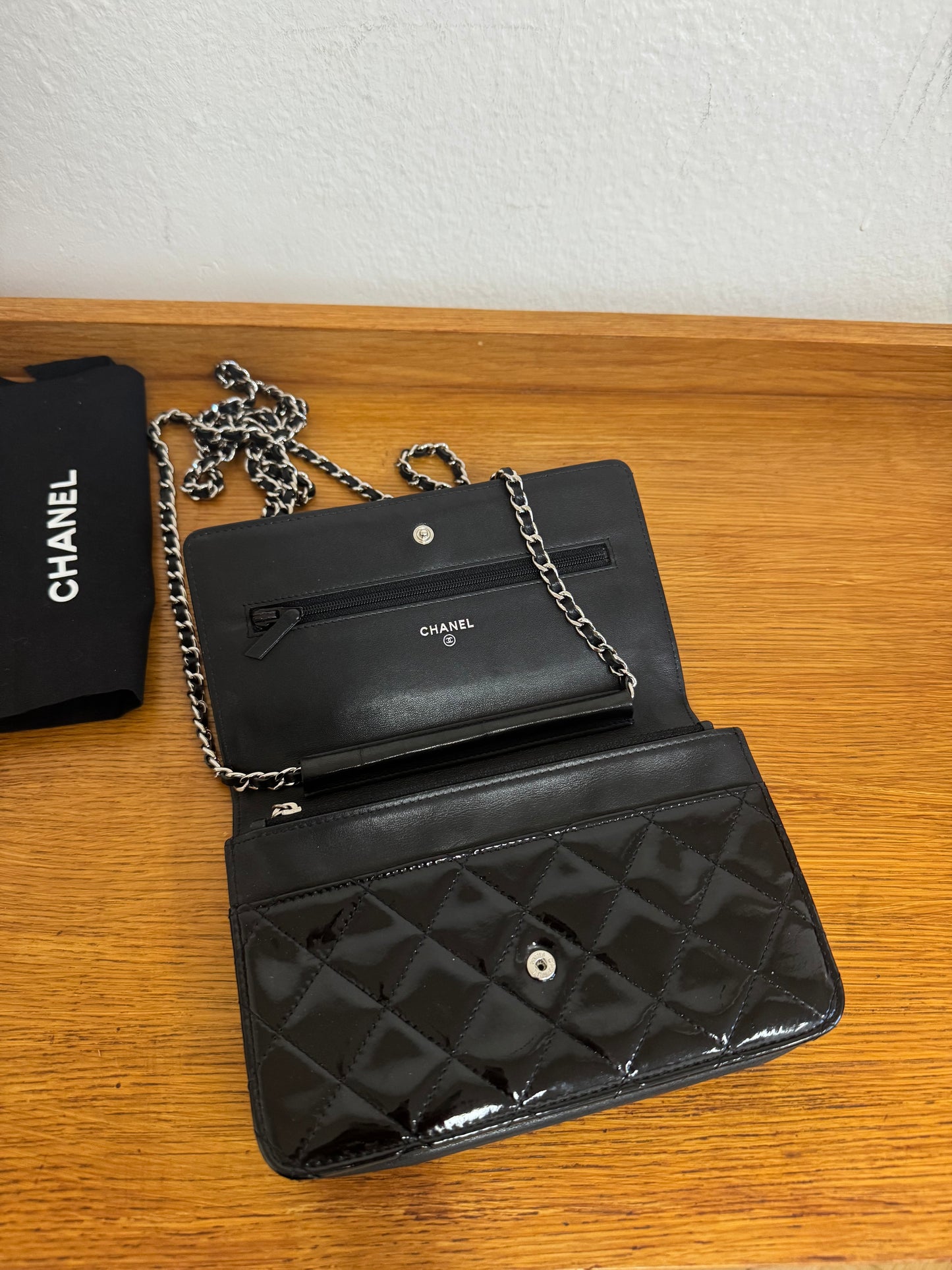 CHANEL WOC BLACK PATENT LEATHER SILVER HW SERIES 14