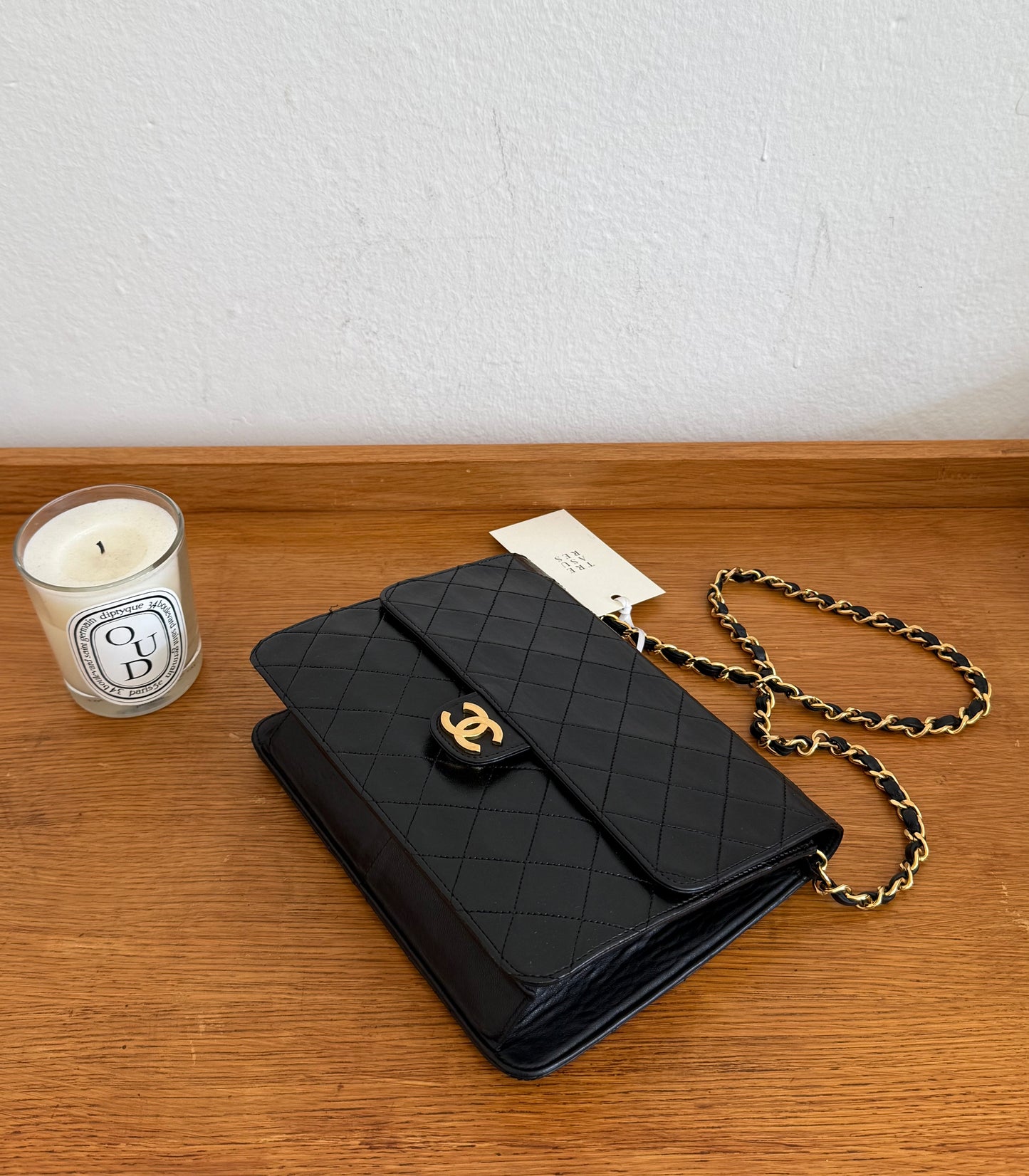 CHANEL CLASSIC SINGLE FLAP BAG LAMBSKIN BLACK 24K GOLD HW