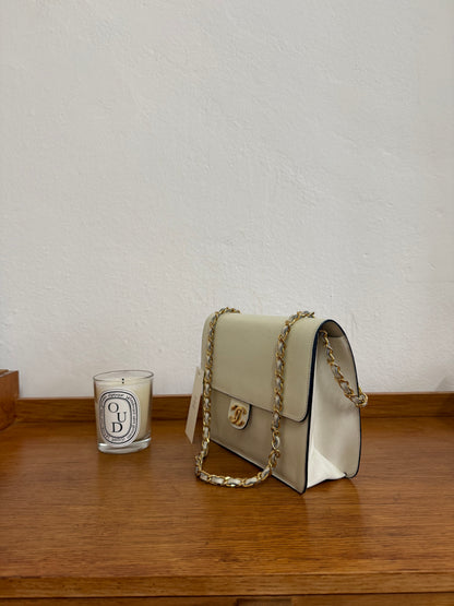 CHANEL BOX CALF SINGLE FLAP CREAM