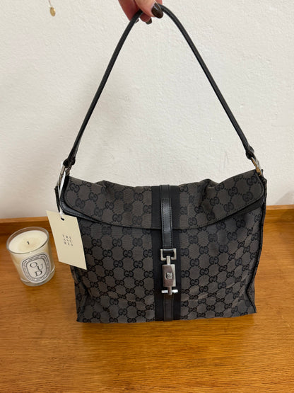 GUCCI JACKIE SHOULDER BAG BLACK GG MONOGRAM