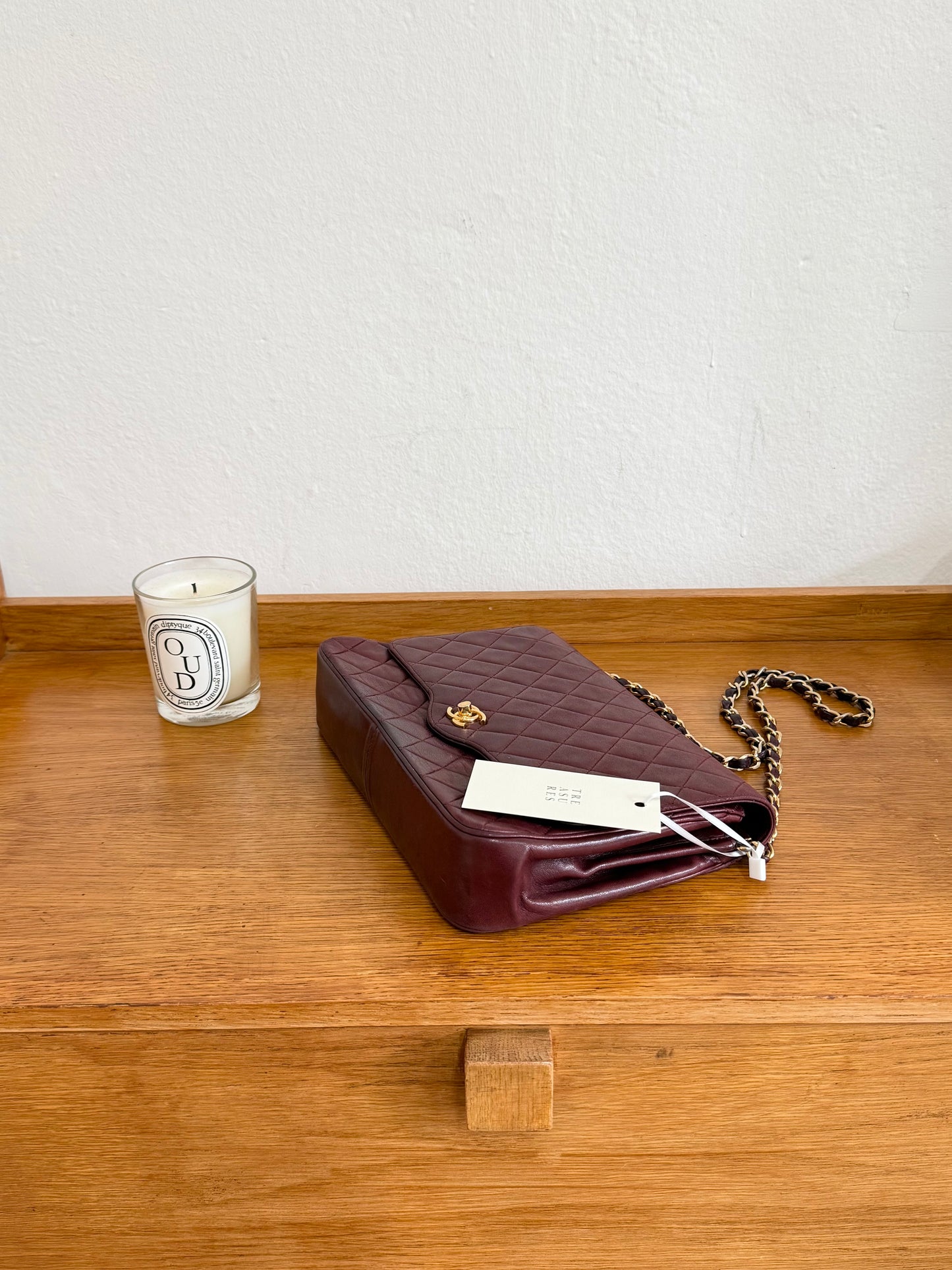 CHANEL BURGUNDY FLAP BAG LAMBSKIN