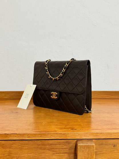 CHANEL CLASSIC SINGLE FLAP BAG BROWN 24k GOLD HW