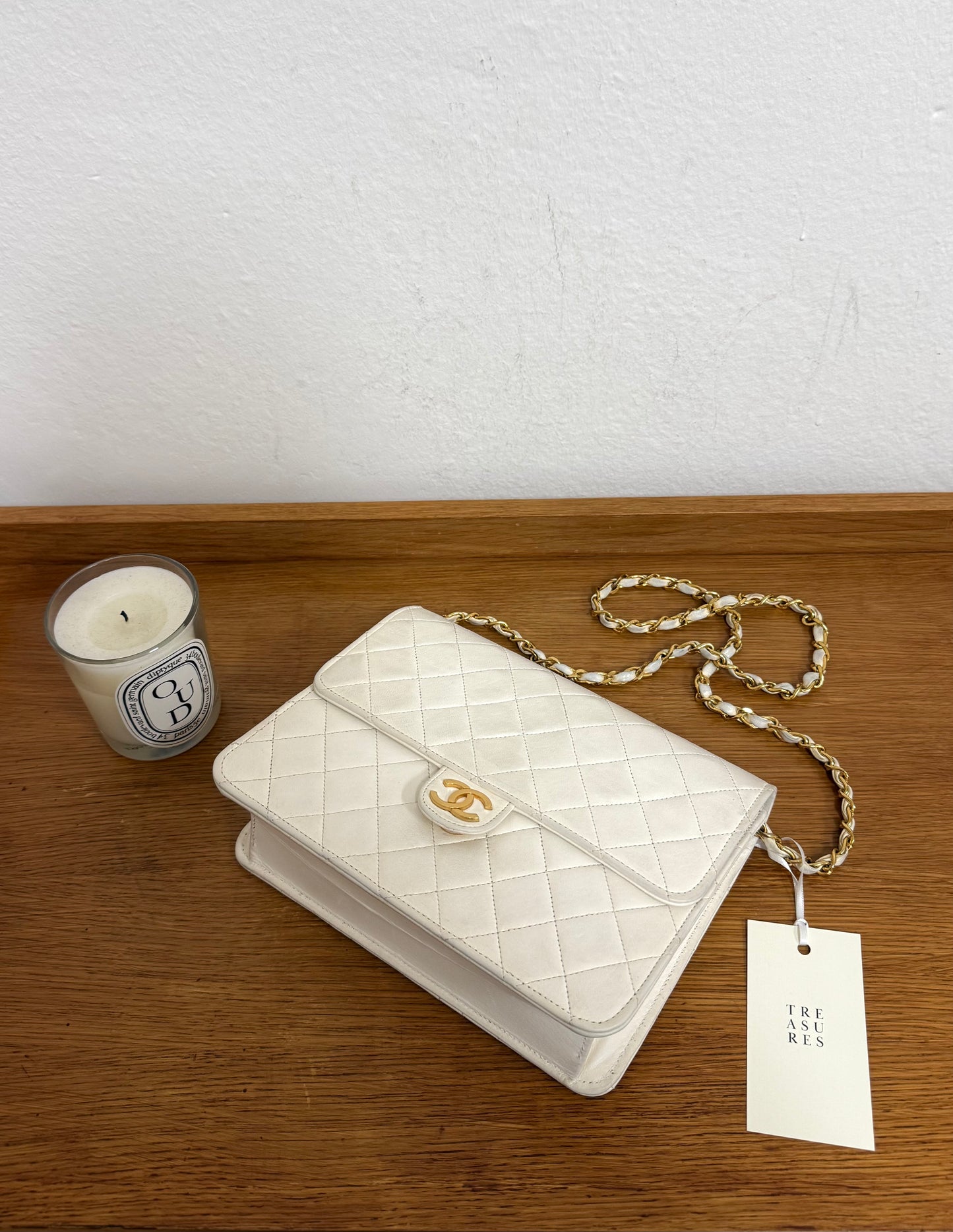 CHANEL CLASSIC SINGLE FLAP BAG LAMBSKIN WHITE 24K GOLD HW