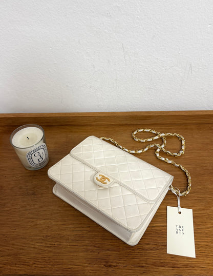 CHANEL CLASSIC SINGLE FLAP BAG LAMBSKIN WHITE 24K GOLD HW