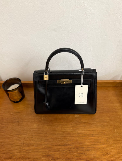 HERMES KELLY 28 BOX CALF BLACK 1965 U stamp