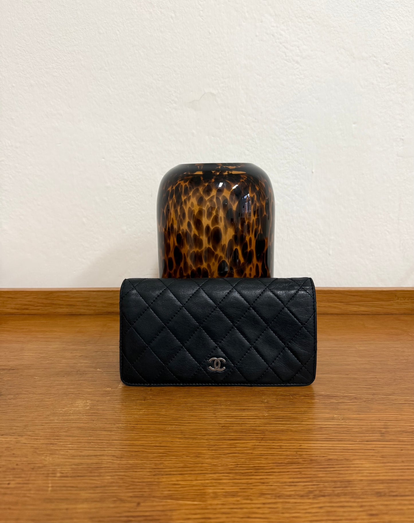 CHANEL CLASSIC LONG WALLET LAMBSKIN BLACK SERIES 14