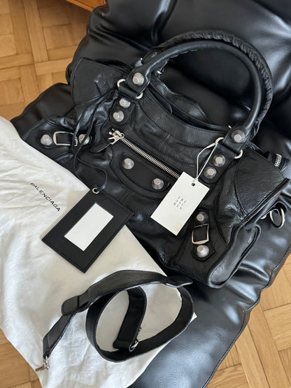 BALENCIAGA CITY BAG BLACK SILVER HW