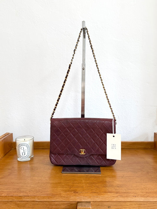 CHANEL BURGUNDY FLAP BAG LAMBSKIN